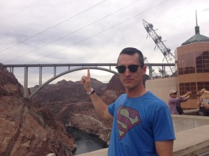 The Pretend Triathlete holds up the Hoover Dam Bypass bridge